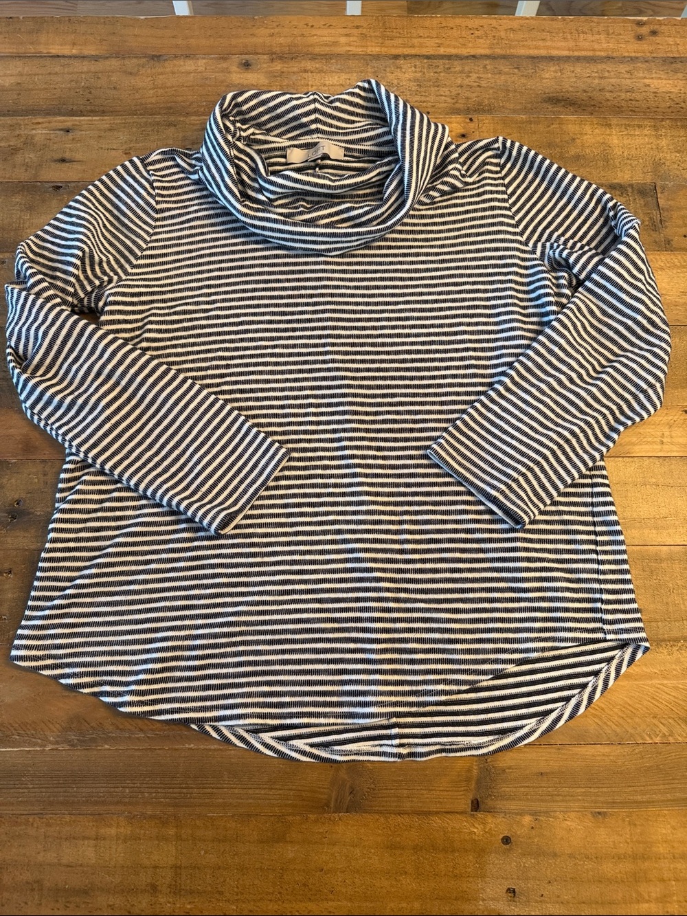 LOFT Navy and White Striped Cowl Neck Long-Sleeve Top